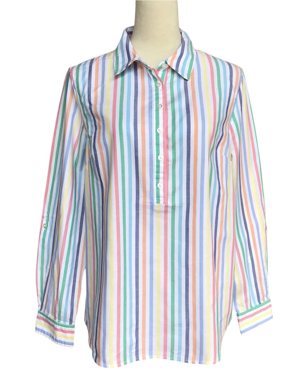 Talbots Multicolor Striped Popover Long Sleeve Blouse Size M